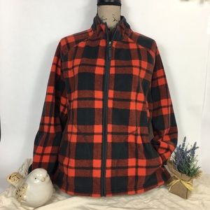 Fleece Jacket plaid Red Gray Tartan